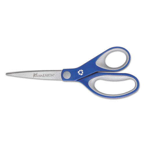 Straight KleenEarth Soft Handle Scissors, 8" Long, Blue/Gray, Sold as 1 Each