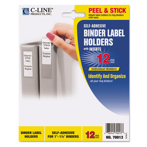 C-Line - Self-Adhesive Ring Binder Label Holders, Top Load, 3/4 x 2-1/2, Clear, 12/Pack, Sold as 1 PK