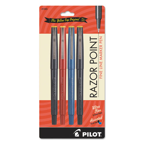 Fineliner Marker Pen, Ultra-Fine, Black/Blue/Red, .3mm, 4/Pack, Sold as 1 Package