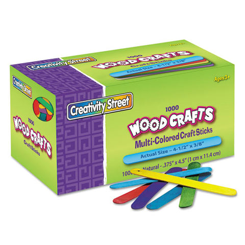 Chenille Kraft - Colored Wood Craft Sticks, 4 1/2 X 3/8, Wood, Assorted, 1000/Box, Sold as 1 BX