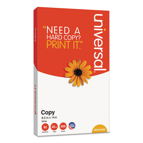 Universal - Copy Paper, 92 Brightness, 20lb, 8-1/2 x 14, White, 5000 Sheets/Carton, Sold as 1 CT