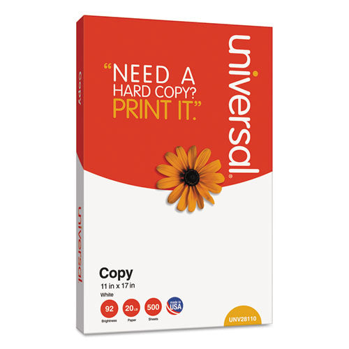 Universal - Copy Paper, 92 Brightness, 20lb, 11 x 17, White, 2500 Sheets/Carton, Sold as 1 CT