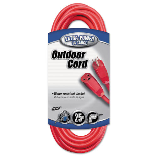 Vinyl Outdoor Extension Cord, 25ft, 15 Amp, Red, Sold as 1 Each