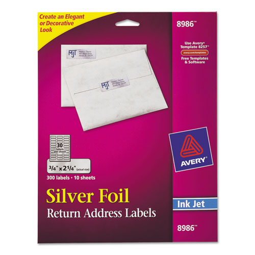 Avery - Foil Mailing Labels, 3/4 x 2-1/4, Silver, 300/Pack, Sold as 1 PK