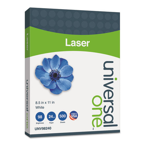 Universal - Laser Paper, 98 Brightness, 24lb, 8-1/2 x 11, White, 500 Sheets/Ream, Sold as 1 RM