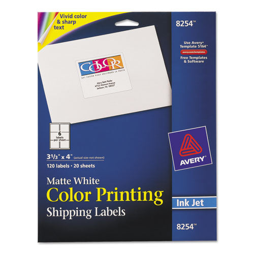 Avery - Inkjet Labels for Color Printing, 3-1/3 x 4, Matte White, 120/Pack, Sold as 1 PK