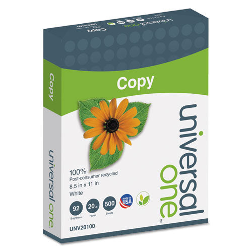 Universal - 100% Recycled Copy Paper, 92 Brightness, 20lb, 8-1/2 x 11, White, 5000 Shts/Ctn, Sold as 1 CT
