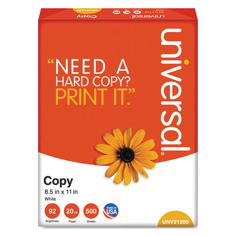Universal - Copy Paper, 92 Brightness, 20lb, 8-1/2 x 11, White, 5000 Sheets/Carton, Sold as 1 CT
