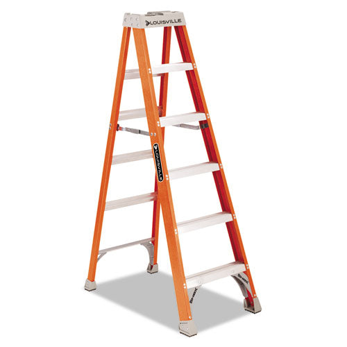 Fiberglass Heavy Duty Step Ladder, 73 3/5", 5-Step, Orange, Sold as 1 Each