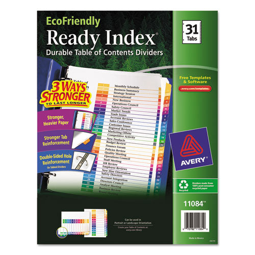Avery - EcoFriendly Ready Index Table of Contents Divider, Multicolor 1-31, 11 x 8-1/2, Sold as 1 ST