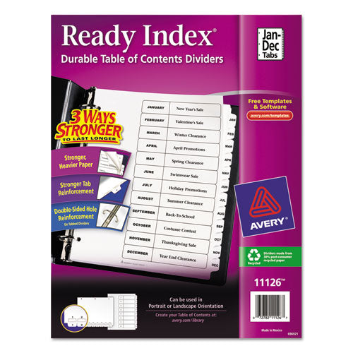 Avery - Ready Index Classic Tab Titles, 12-Tab, Jan-Dec, Letter, Black/White, 12/Set, Sold as 1 ST