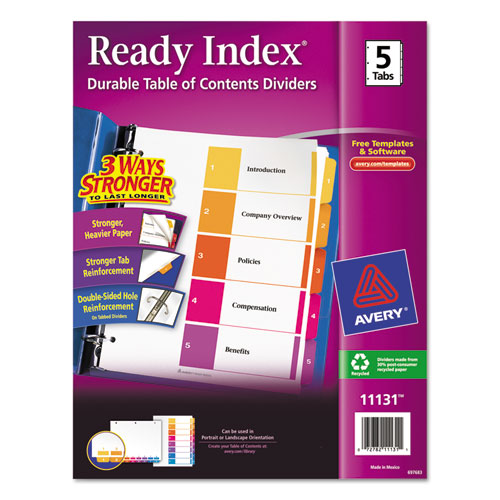 Avery - Ready Index Contemporary Table of Contents Divider, 1-5, Multi, Letter, Sold as 1 ST