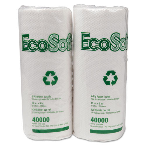 EcoSoft Household Roll Towels, 11 x 9, White, 100/Roll, 30 Rolls/Carton, Sold as 1 Carton, 30 Roll per Carton 