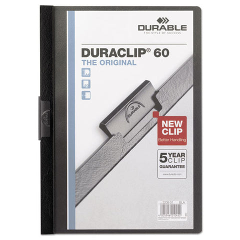 Vinyl DuraClip Report Cover w/Clip, Letter, Holds 60 Pages, Clear/Black, Sold as 1 Each