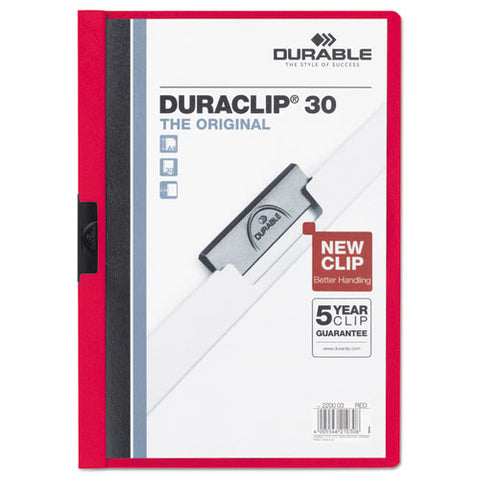 Vinyl DuraClip Report Cover w/Clip, Letter, Holds 30 Pages, Clear/Red, Sold as 1 Each