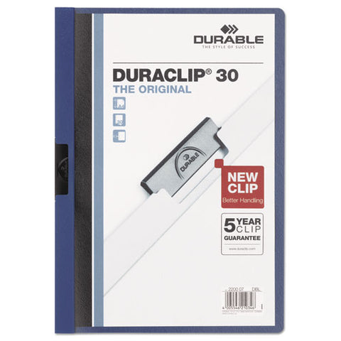 Vinyl DuraClip Report Cover, Letter, Holds 30 Pages, Clear/Dark Blue, Sold as 1 Each