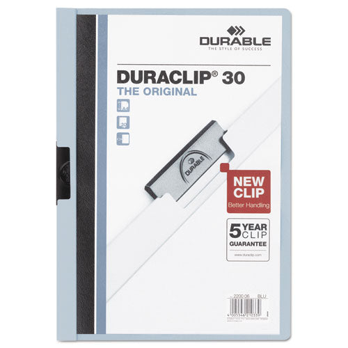 Vinyl DuraClip Report Cover w/Clip, Letter, Holds 30 Pages, Clear/Light Blue, Sold as 1 Each