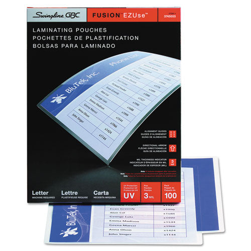 Fusion EZUse Laminating Pouches, Letter Size, 100 per Box, Sold as 1 Box, 100 Each per Box 