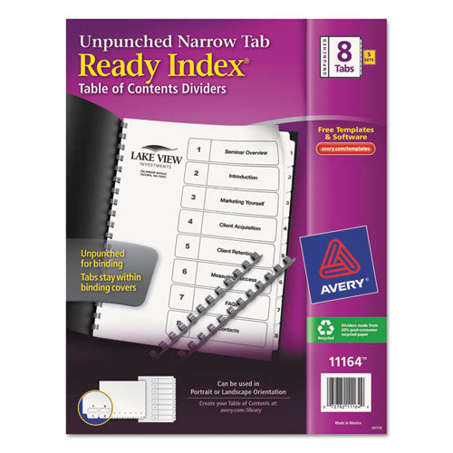Ready Index Customizable Table of Contents, Unpunched, 8-Tab, Ltr, 5 Sets, Sold as 1 Set