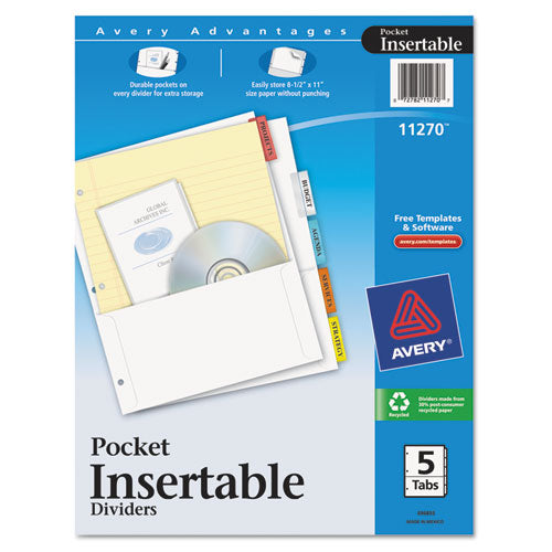 Avery - WorkSaver Pocket Dividers w/Five Insertable Multicolor Tabs, 5/Set, Sold as 1 ST