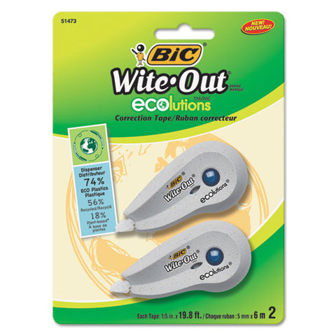 BIC - Wite-Out Ecolutions Mini Correction Tape, White, 1/5-inch x 235-inch, 2/Pack, Sold as 1 PK