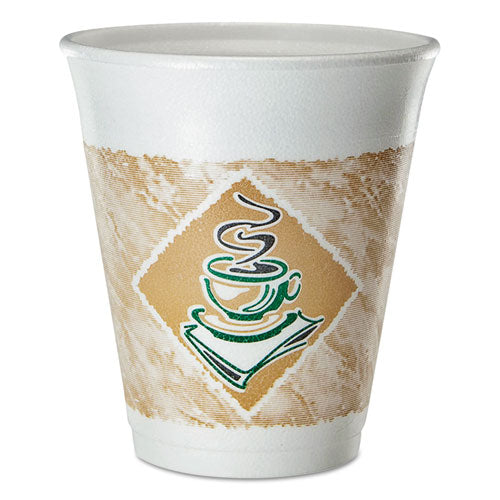 Cafe G Foam Hot/Cold Cups, 8 oz, Brown/Green/White, 25/Pack, Sold as 1 Package
