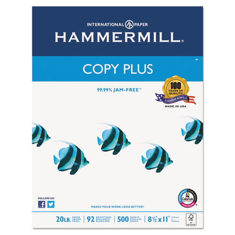 Hammermill - Copy Plus Copy Paper, 92 Brightness, 20lb, 8-1/2 x 11, White, 5000 Sheets/Carton, Sold as 1 CT