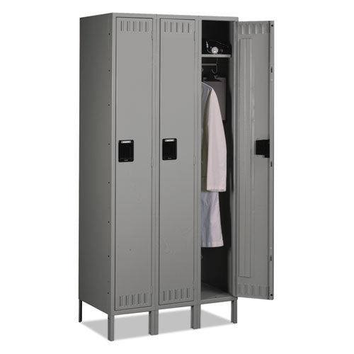 Single Tier Locker with Legs, Three Units, 36w x 18d x 78h, Medium Gray, Sold as 1 Each