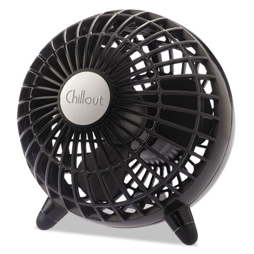 Chillout USB/AC Adapter Personal Fan, Black, 6"Diameter, 1 Speed, Sold as 1 Each