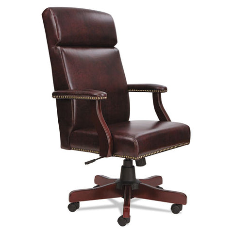 Traditional Series High-Back Chair, Mahogany Finish/Oxblood Vinyl, Sold as 1 Each