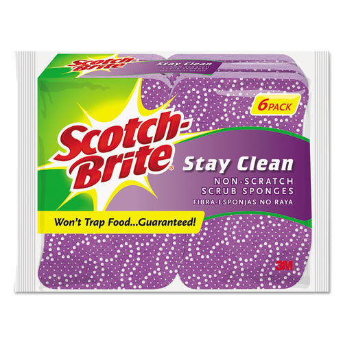 Stay Clean Non-Scratch Scrub Sponges, 3 3/16 x 7/8 x 4 3/4, Purple, 6/Pack, Sold as 1 Package