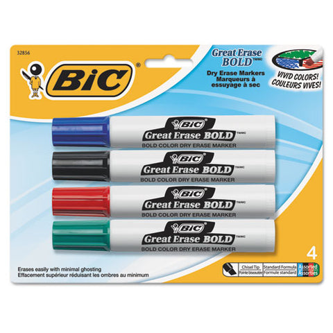 BIC - Great Erase Bold Dry Erase Markers, Chisel Tip, Assorted, 4/Set, Sold as 1 PK