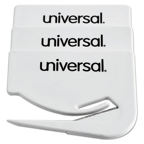 Universal - Letter Slitter Hand Letter Opener w/Concealed Blade, 2 1/2-inch, White, 3/Pack, Sold as 1 PK