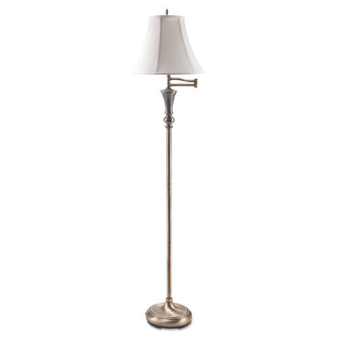Brass Swing Arm Incandescent Floor Lamp, 60" High, White, Sold as 1 Each