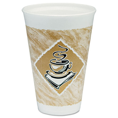Caf? G Hot/Cold Cups, Foam, 16 oz, White/Brown with Green Accents, 25/Pack, Sold as 1 Package