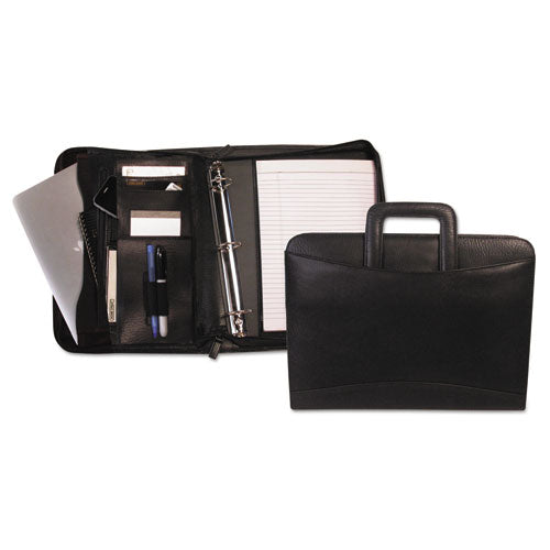 Zippered Tablet-iPad Organizer with Removable Binder, Black Leather, Sold as 1 Each