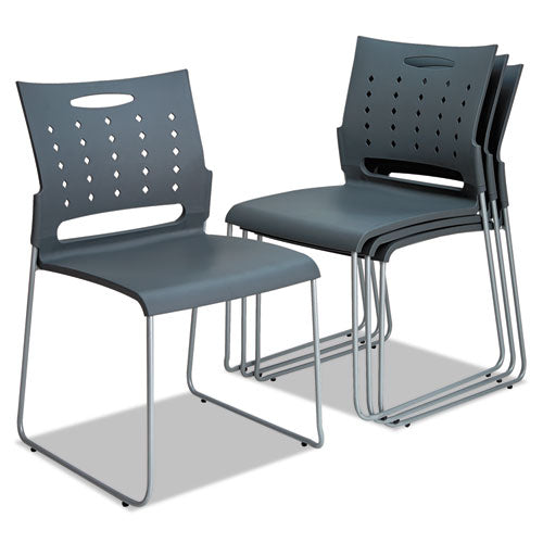 Continental Series Perforated Back Stacking Chairs, Charcoal Gray, 4/Carton, Sold as 1 Carton, 4 Each per Carton 