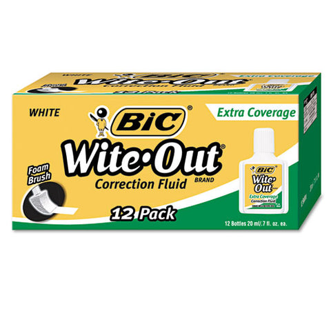 BIC - Wite-Out Extra Coverage Correction Fluid, 20 ml Bottle, White, 12/Pack, Sold as 1 DZ