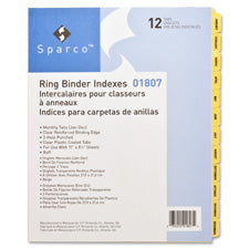 Sparco Monthly Clear Plastic Index Dividers, Sold as 1 Set