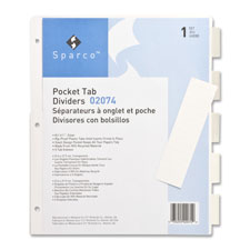 Sparco Ring Binder Pocket Tab Divider, Sold as 1 Set