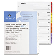 Sparco Table Of Contents Quick Index Divider, Sold as 1 Set, 12 Each per Set 