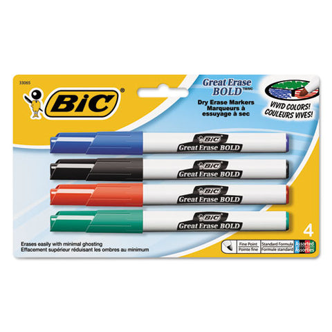 BIC - Great Erase Bold Pocket Style Dry Erase Markers, Fine, Assorted, 4/Pack, Sold as 1 PK