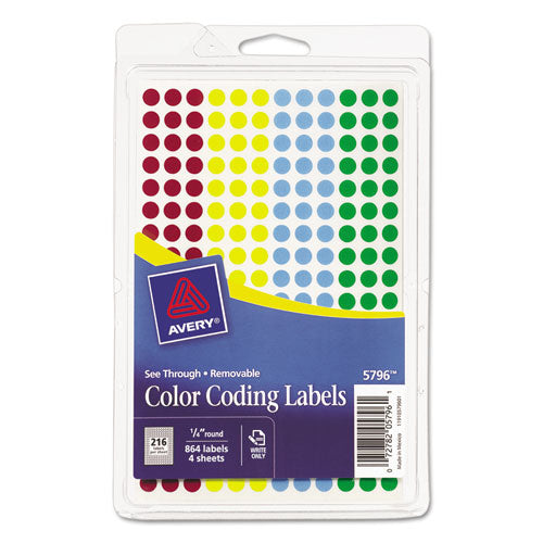 Avery - See-Through Removable Color Dots, 1/4-inch dia, Assorted Colors, 864/Pack, Sold as 1 PK
