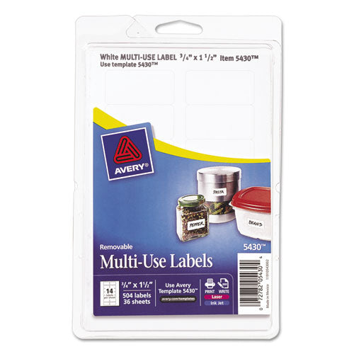 Avery - Print or Write Removable Multi-Use Labels, 3/4 x 1-1/2, White, 504/Pack, Sold as 1 PK