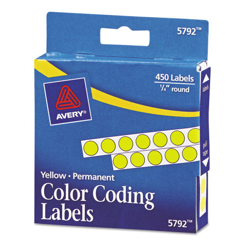 Avery - Permanent Self-Adhesive Color-Coding Labels, 1/4in dia, Yellow, 450/Pack, Sold as 1 PK