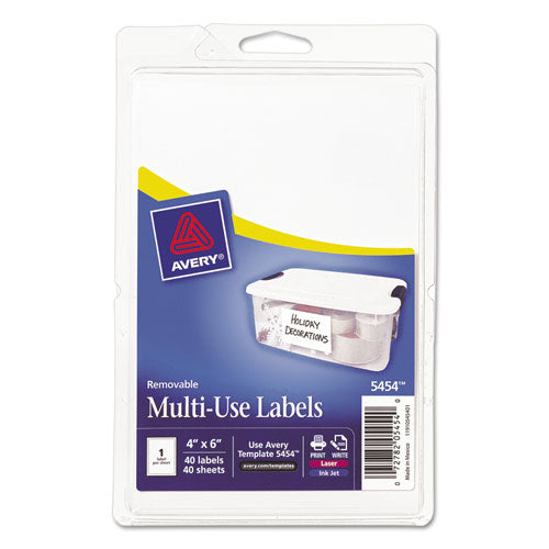 Avery - Print or Write Removable Multi-Use Labels, 4 x 6, White, 40/Pack, Sold as 1 PK