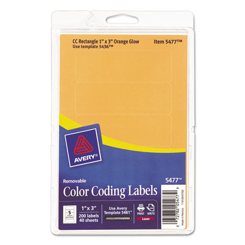 Avery - Print or Write Removable Color-Coding Laser Labels, 1 x 3, Neon Orange, 200/Pack, Sold as 1 PK