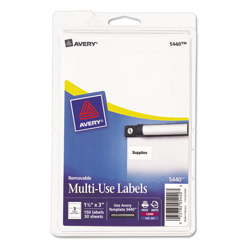 Avery - Print or Write Removable Multi-Use Labels, 1-1/2 x 3, White, 150/Pack, Sold as 1 PK