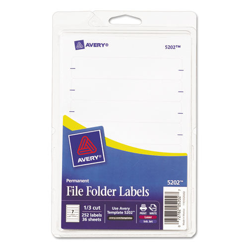 Avery - Print or Write File Folder Labels, 11/16 x 3-7/16, White, 252/Pack, Sold as 1 PK