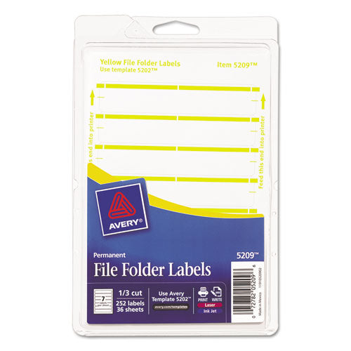 Avery - Print or Write File Folder Labels, 11/16 x 3-7/16, White/Yellow Bar, 252/Pack, Sold as 1 PK